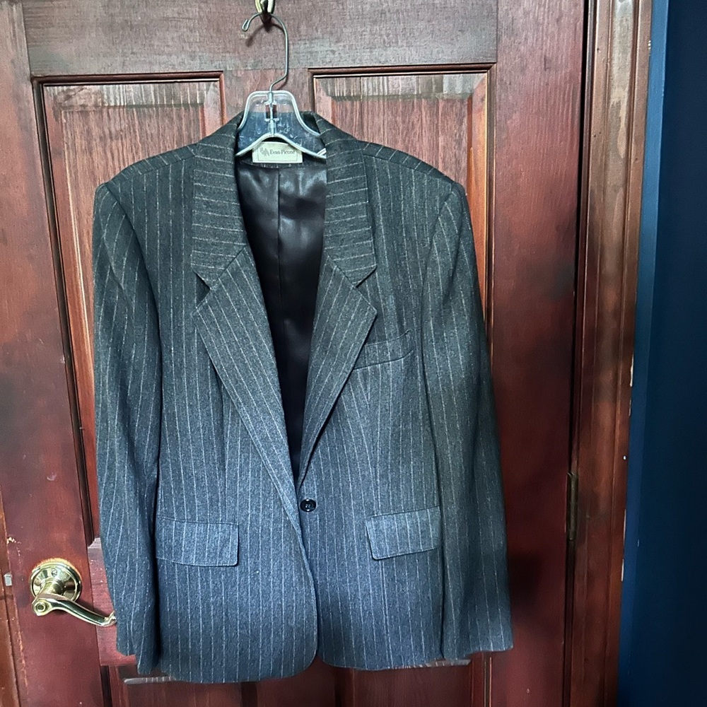 Vintage 80s Evan-Picone Charcoal Pinstripe Wool Blazer Jacket Sz 12 ILGWU